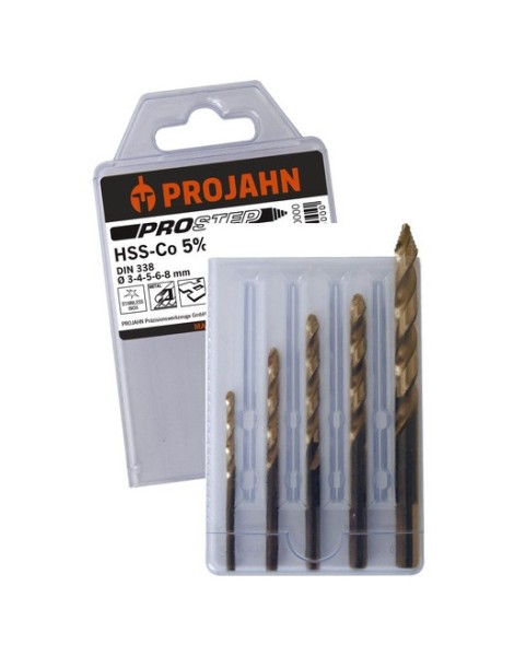 КОМПЛЕКТ СТЪПАЛОВИДНИ СВРЕДЛА HSS - CO 5%, PROSTEP 3-4-5-6-8, 5части