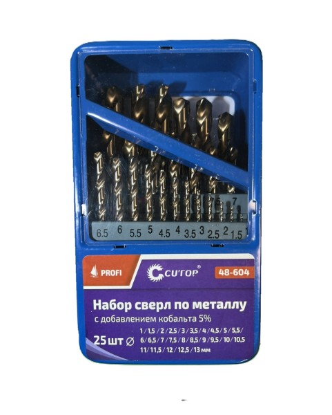 КОМПЛЕКТ СПИРАЛНИ СВРЕДЛА ШЛИФОВАНИ 135град. HSS- CO-5%, DIN338, 1.0-13.0мм 25части